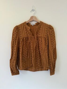 Madewell Caramel Brown Eyelet V-Neck Peasant Blouse